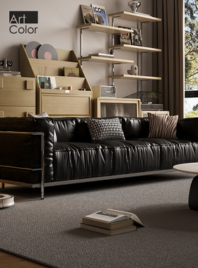 ArtColor不锈钢真皮沙发Cassina黑色直排客厅中古风包豪斯LC3沙发