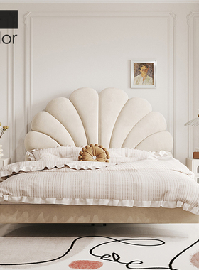 artcolor/奶油风儿童床花瓣悬浮床下沉式床布艺床法式轻奢主卧床