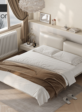 artcolor/侘寂风真皮悬浮床实木悬浮现代极简软包床2024新款床