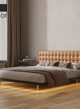 artcolor/法式轻奢悬浮床头层牛皮主卧床高端大气拉扣真皮床婚床