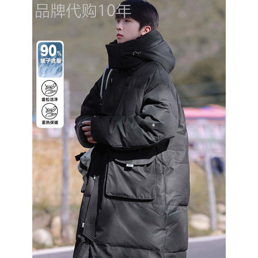 长款羽绒服男冬季2025新款美式休闲连帽棉服白鸭绒派克服工装外套