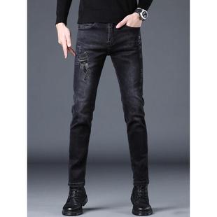 欧洲春季和秋季牛仔裤男士时尚品牌热钻石印花弹性修身适合小脚弹