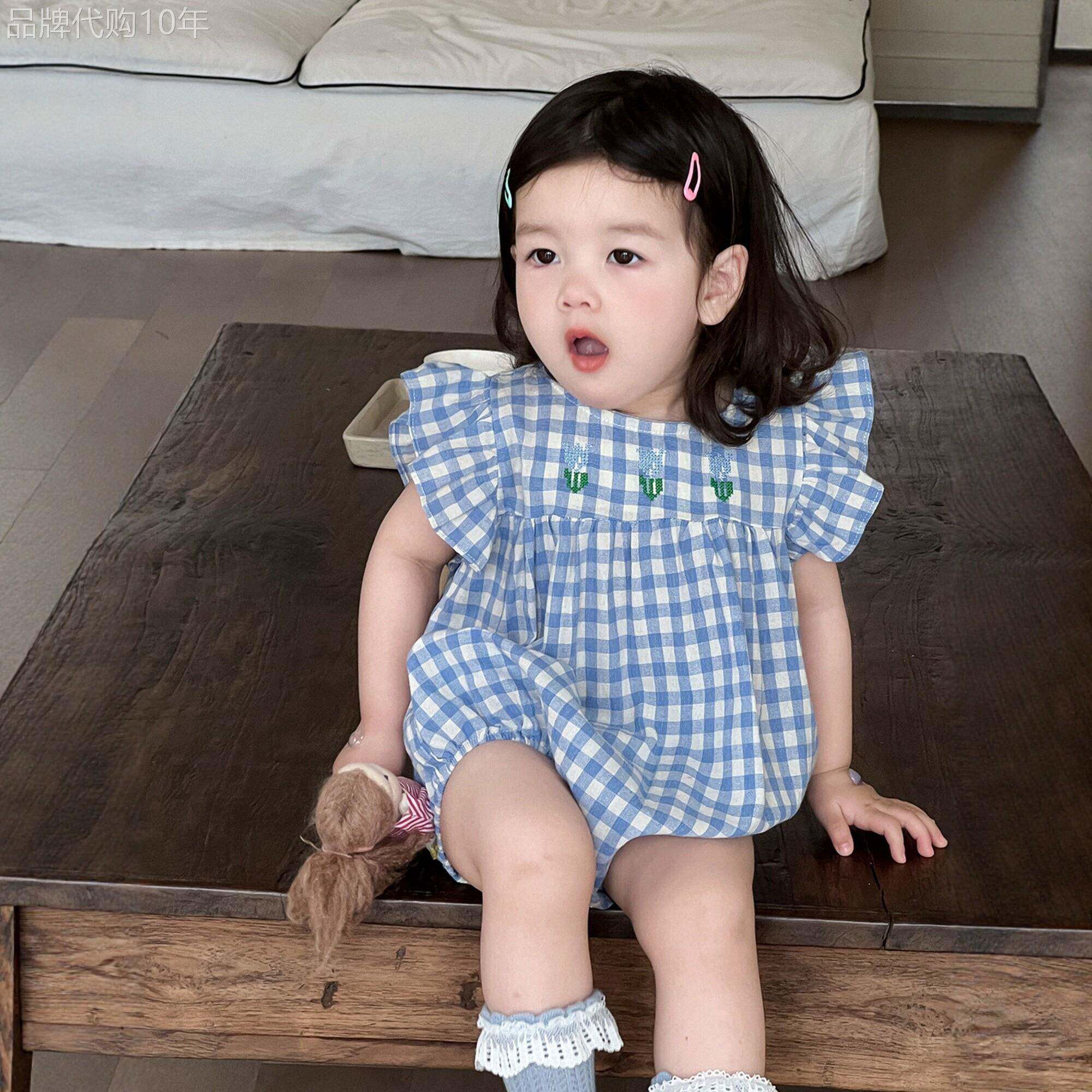 法国BADNUT婴儿衣服夏季2026新款连身衣飞袖包屁衣女宝宝薄款爬服