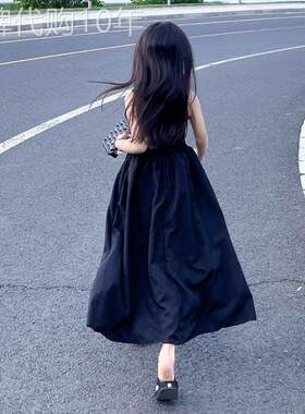 潮牌1212女童连衣裙夏季儿童小黑裙休闲针织长裙女大童无袖裙子潮