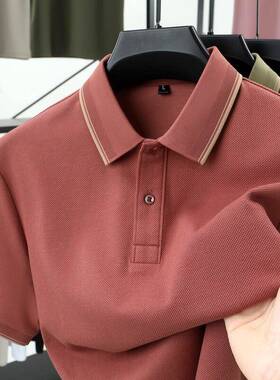 纯棉轻奢风翻领polo衫男短袖夏季新款中年爸爸装休闲百搭红色T恤