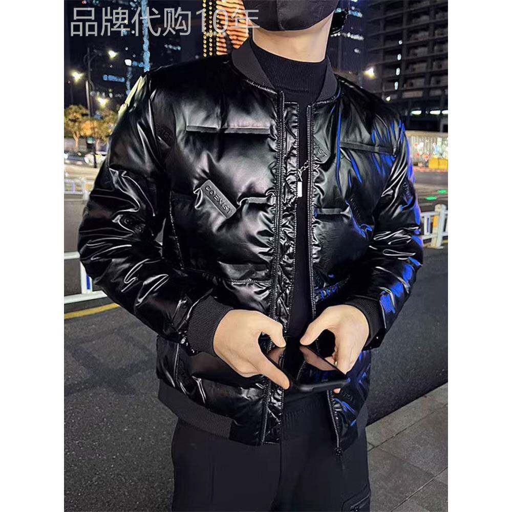 羽绒服男冬季2025新款潮牌亮面轻薄修身短款外套加厚百搭休闲棉衣
