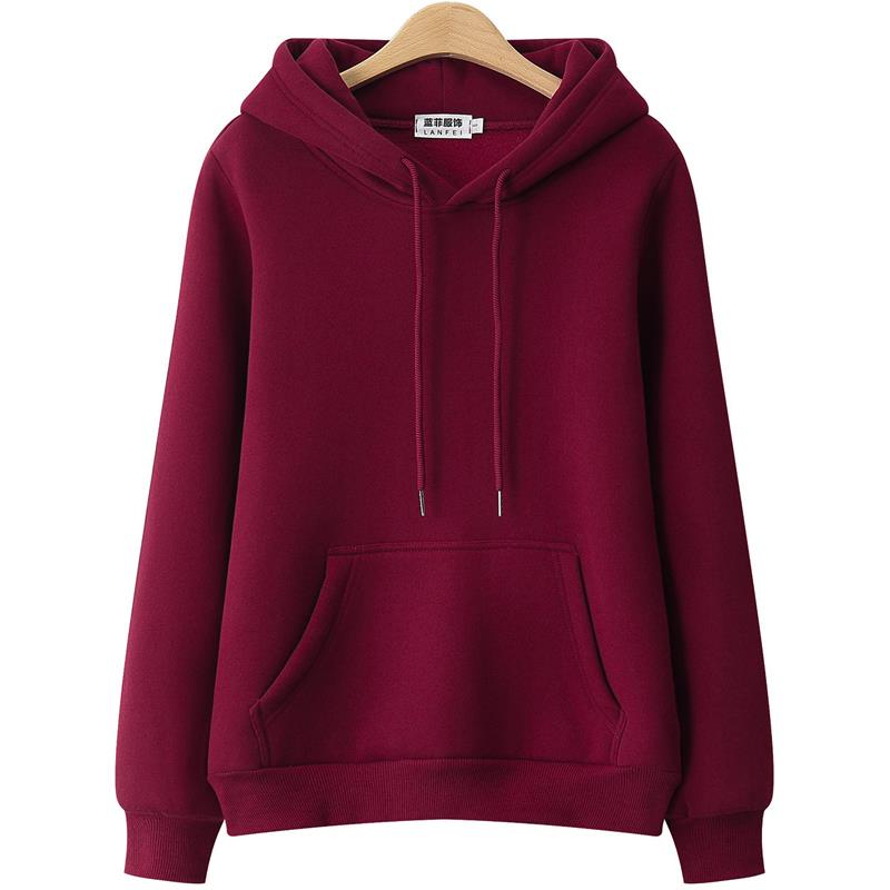 潮牌酒红色卫衣女2024秋冬季新款加绒加厚韩版宽松连帽小个子外套