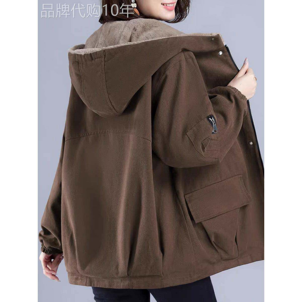 派克服女士秋冬季加绒加厚2025新款宽松大码棉服连帽棉衣棉袄外套