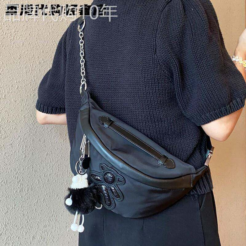 法国ZAMP正品胸包女暗黑系卡通小熊亮片单肩包时尚斜挎腰包挎包