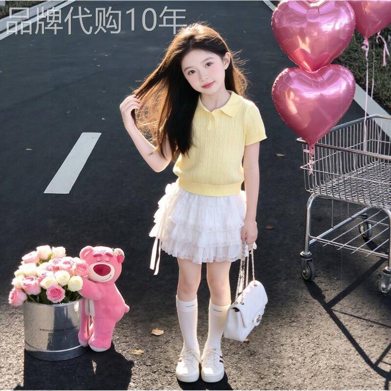 法国BADNUT女童套装裙夏季2026新款大童韩版短袖儿童蛋糕裙两件套