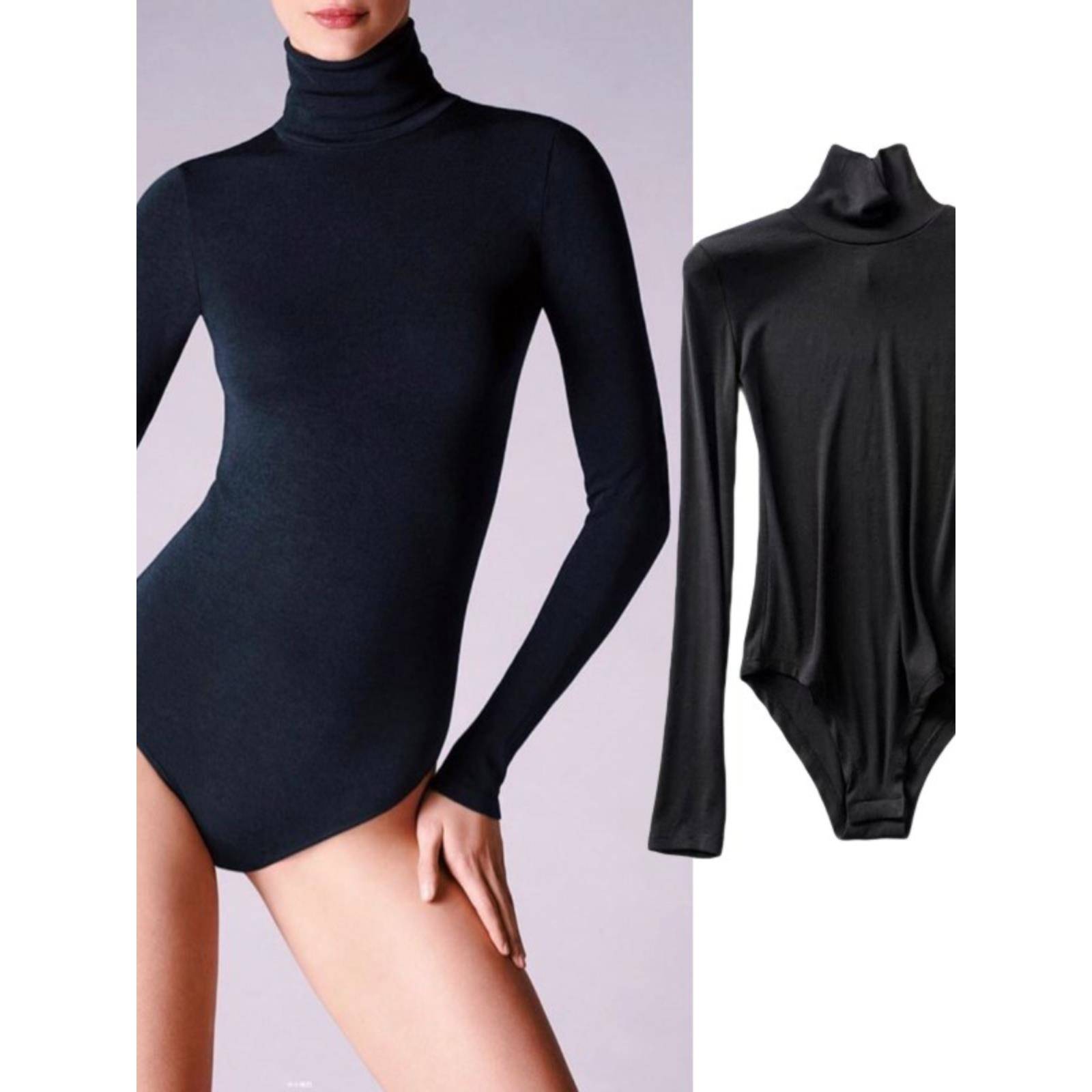 欧美风紧身弹力高领长袖连体衣女秋冬百搭纯色修身打底衫T恤上衣