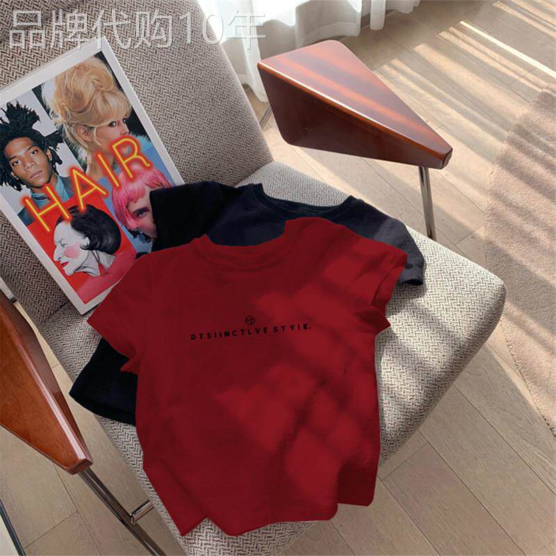 红色纯棉短袖t恤女2025夏季新款修身显瘦别致小衫正肩T恤上衣潮