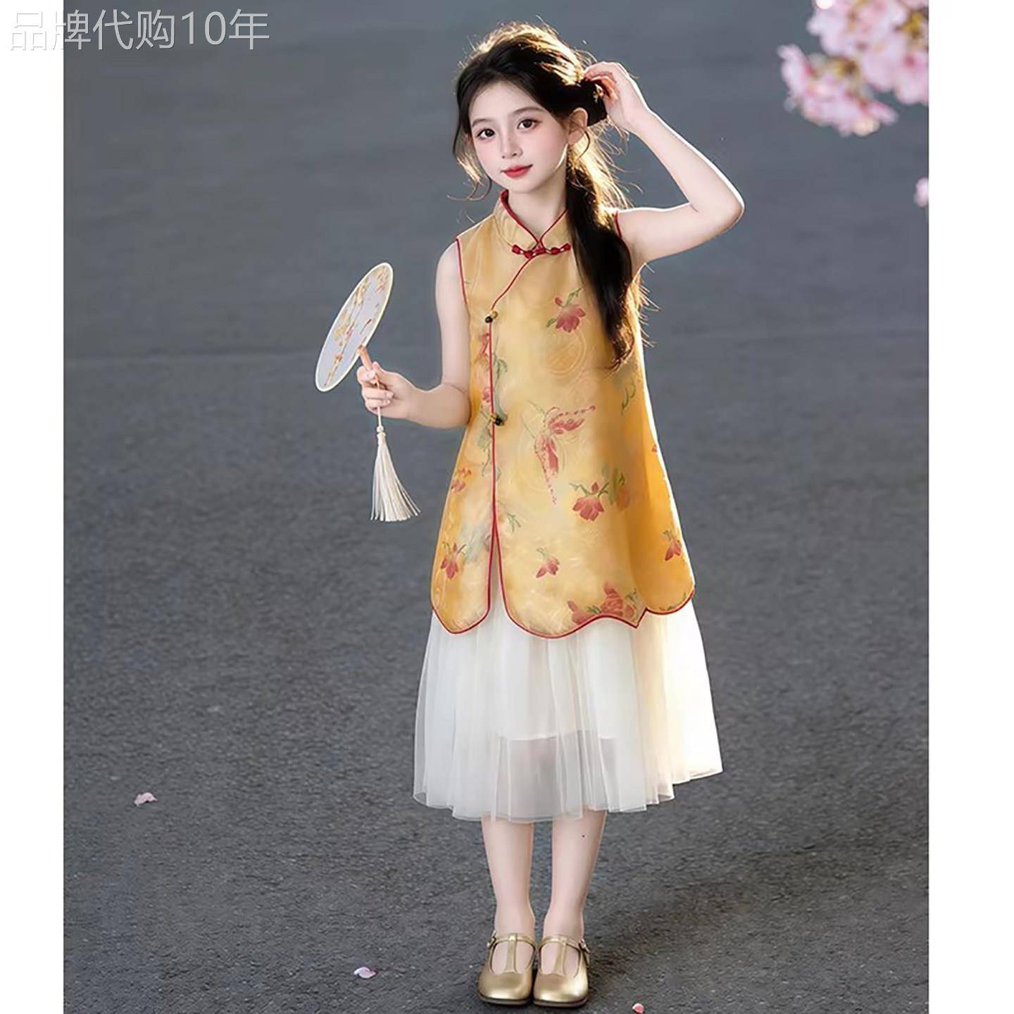 法国Uamtor女童洋装夏季2026新款儿童国风旗袍裙新中式裙子套装