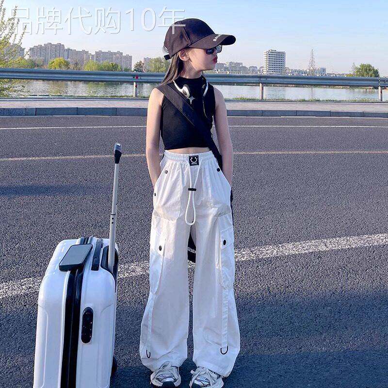 法国Uamtor女童白色工装裤夏季薄款速干裤子高腰休闲2026洋派