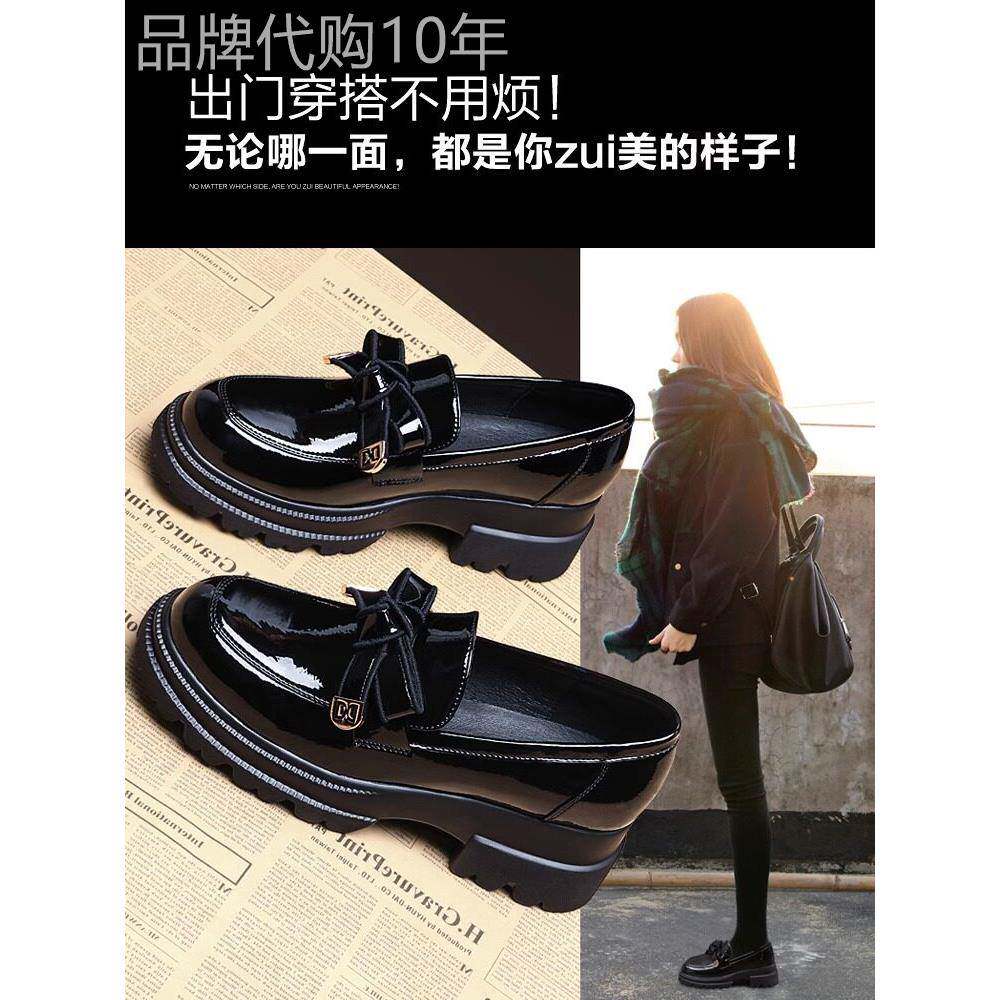 2025春夏女式乐福鞋新款蝴蝶结英式小皮鞋,为小个人群增加高度厚