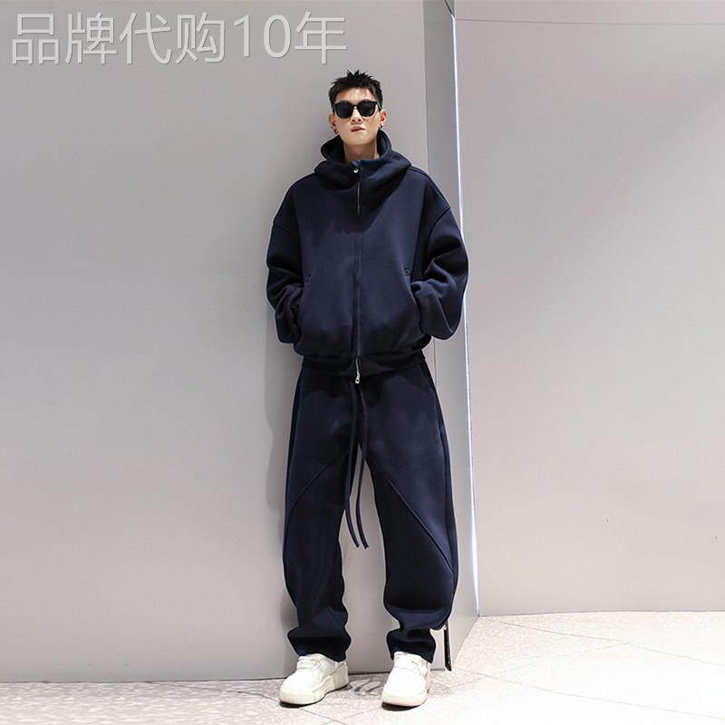 高端2025秋冬连帽开衫卫衣套装男重磅潮流运动休闲宽松纯色两件套