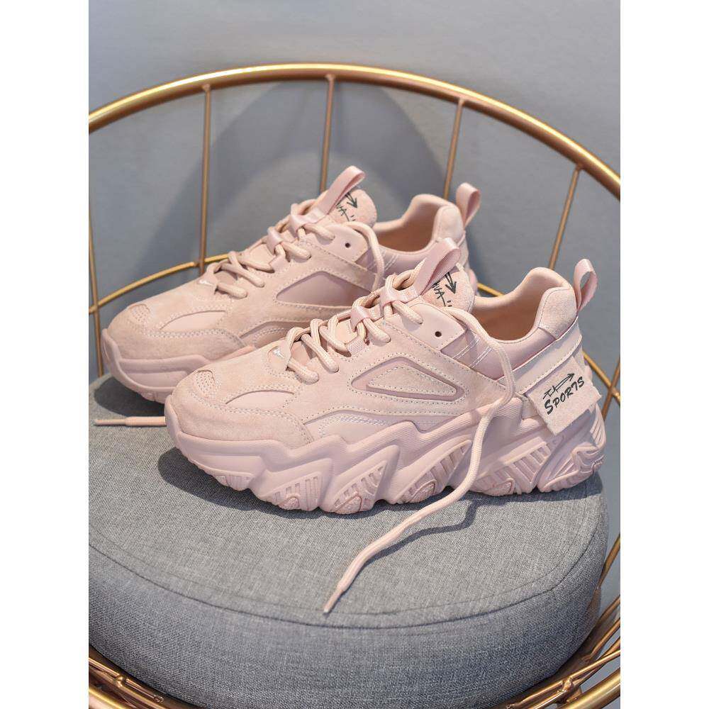 香港厚底增高粉色老爹鞋真皮女ins潮2025春秋季显脚小休闲运动鞋