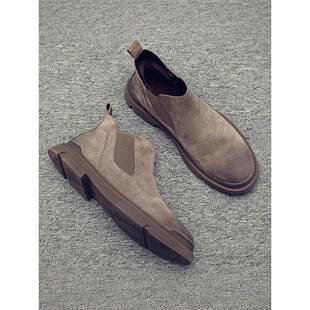 切尔西靴男秋季透气中帮真皮短靴子英伦风高帮工装潮流百搭马丁靴