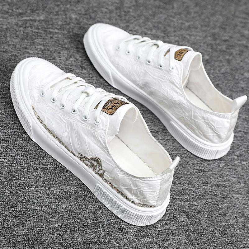 欧洲站奢侈男鞋2024新款秋季透气薄款板鞋男款百搭潮牌帆布鞋白色