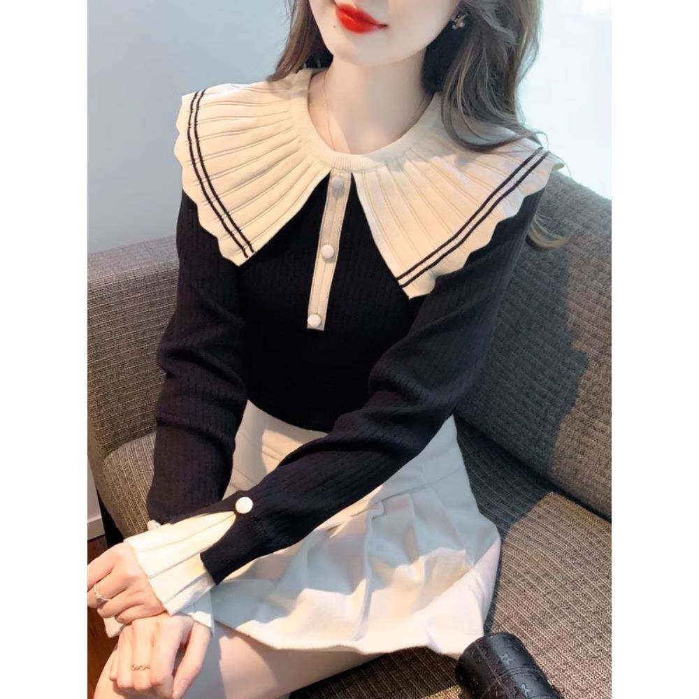 黑色打底衫女2025新款秋冬内搭可外穿娃娃领修身洋气毛衣针织上衣