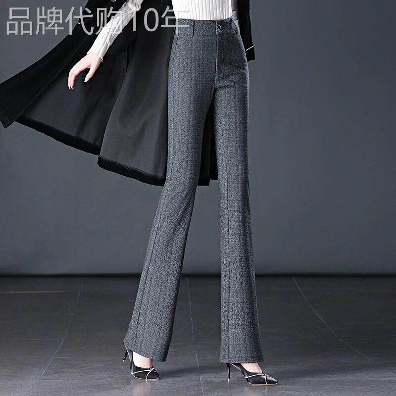 微喇西装裤女秋冬加绒2025新款高腰显瘦垂感小个子休闲格子喇叭裤