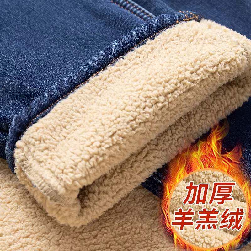 香港高端特厚羊羔绒牛仔裤男士冬季加绒加厚中年商务爸爸保暖裤子