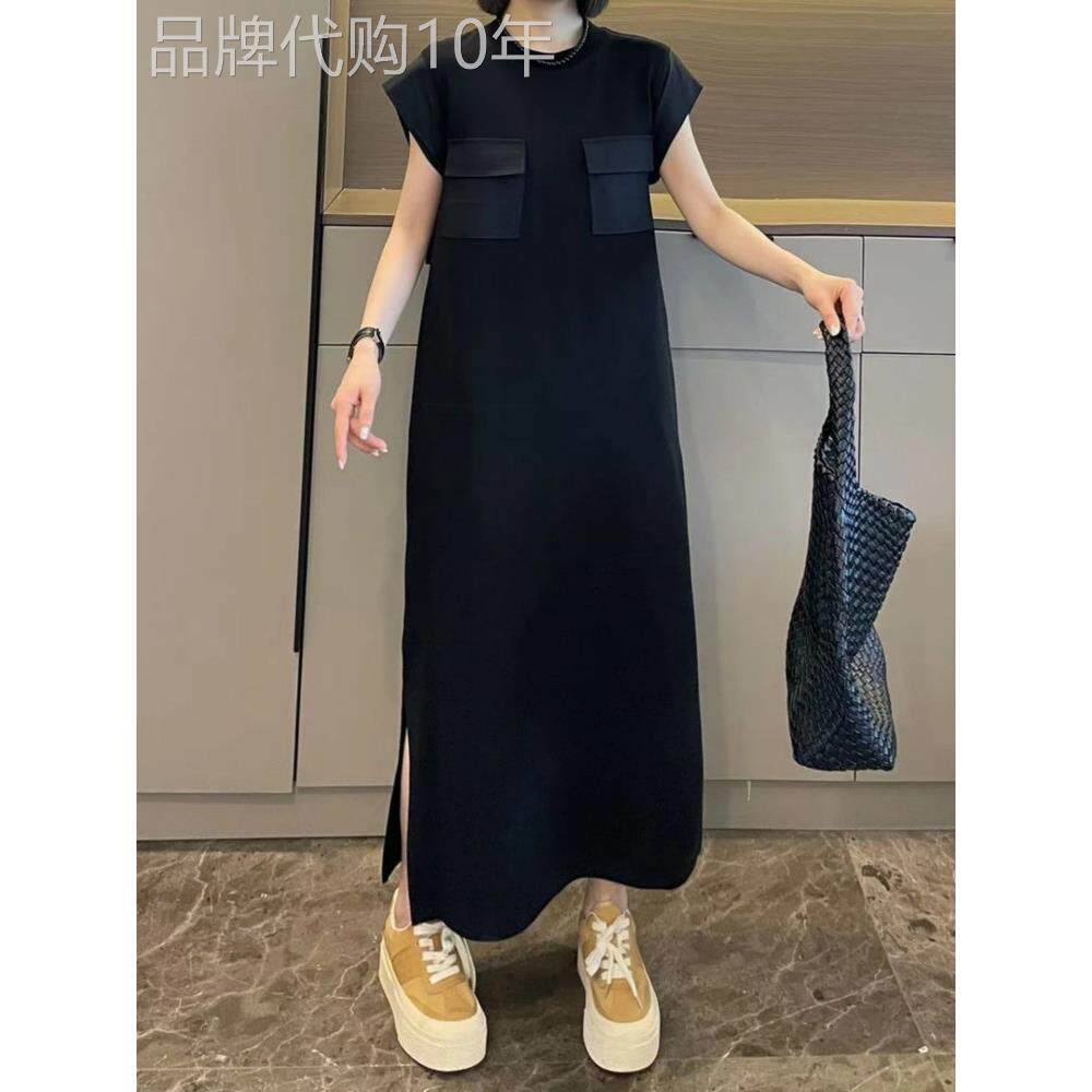 休闲短袖连衣裙女夏季新款大码宽松显瘦遮肉时尚设计感女士长裙子