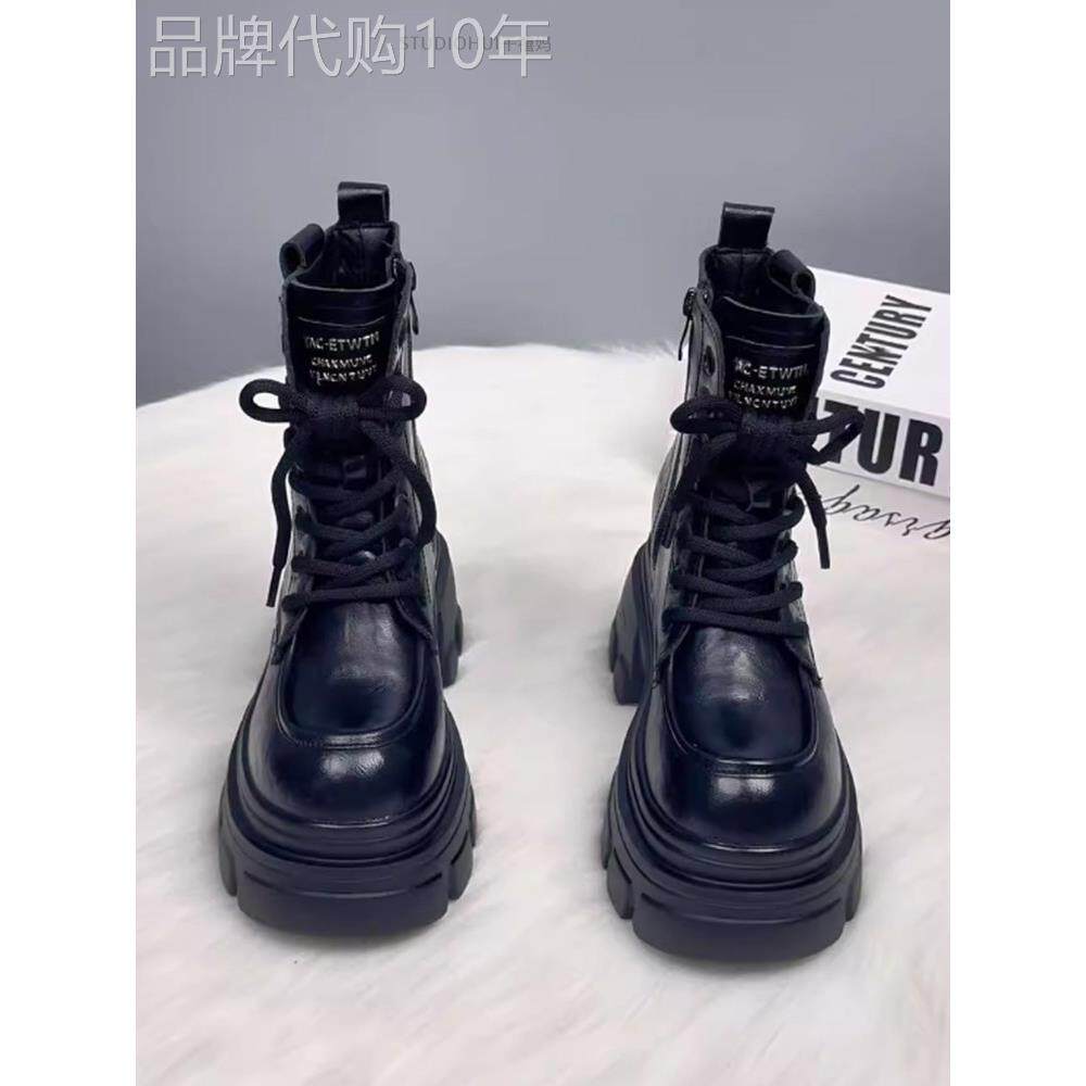 香港真皮厚底马丁靴女2025新款秋季爆款英伦风短靴子黑色增高单靴