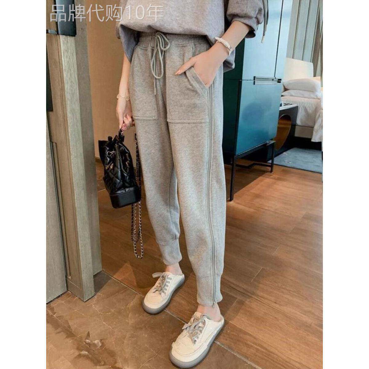 灰色运动裤女2025冬季新款加绒束脚休闲卫裤小个子高腰显瘦哈伦裤