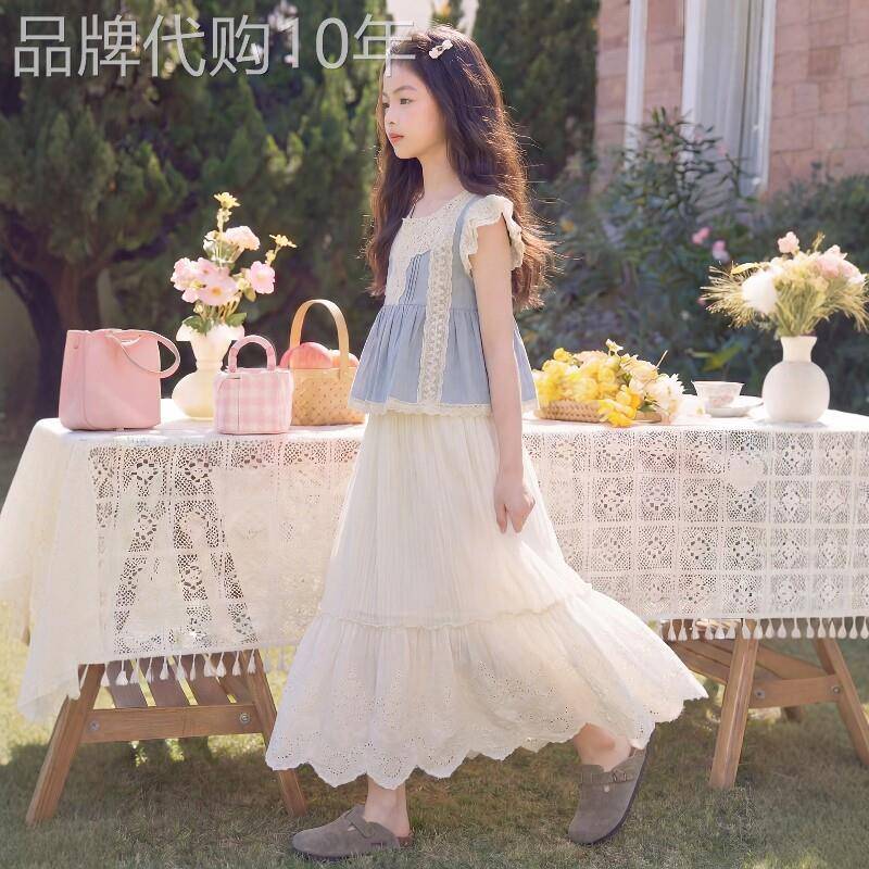 法国BADNUT女童洋装套装夏季2026新款中大童镂空儿童飞袖小洋裙