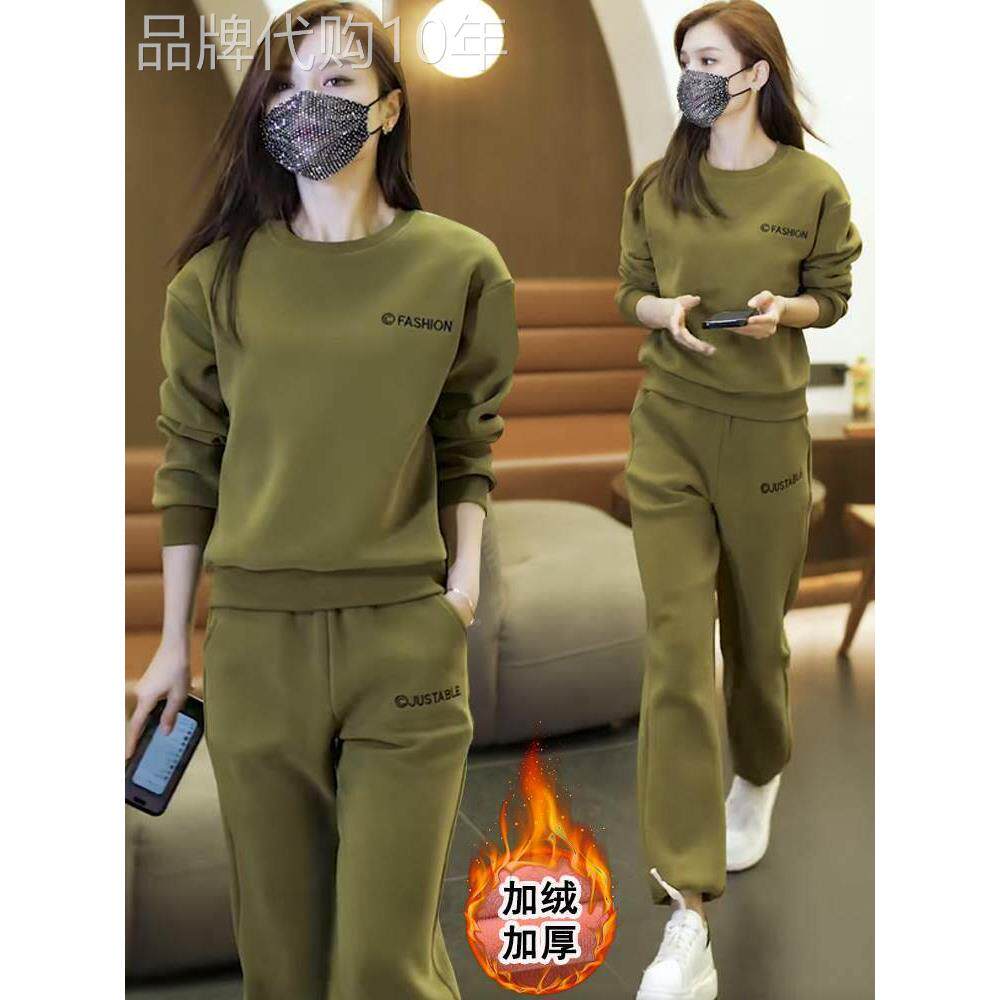 休闲运动套装女秋冬2025新款加绒加厚时尚时髦洋气减龄卫衣两件套