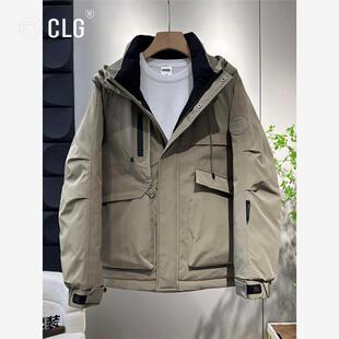 香港CLG潮牌新款防寒羽绒服冬季加厚男美式工装高级感冲锋衣外套