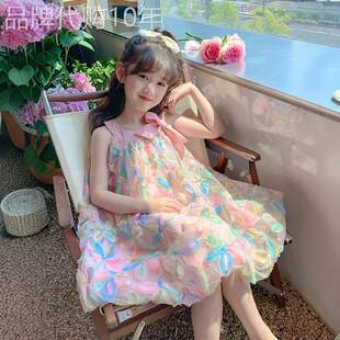法国BADNUT女童连衣裙夏季2026新款儿童蓬蓬纱公主裙大童网纱裙