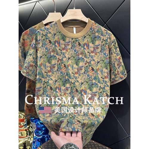 出口美国⭐Chrisma Katch~夏季韩版复古男青潮流修身圆领T恤百搭