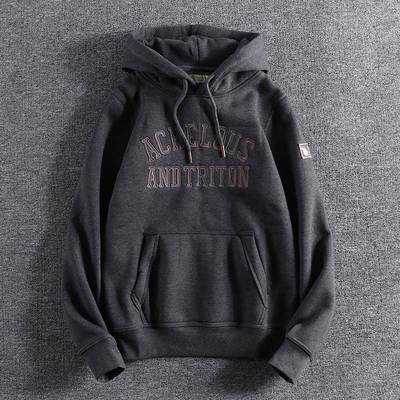 代购2025美式休闲秋冬加绒保暖刺绣图案潮款男士连帽卫衣外套上衣