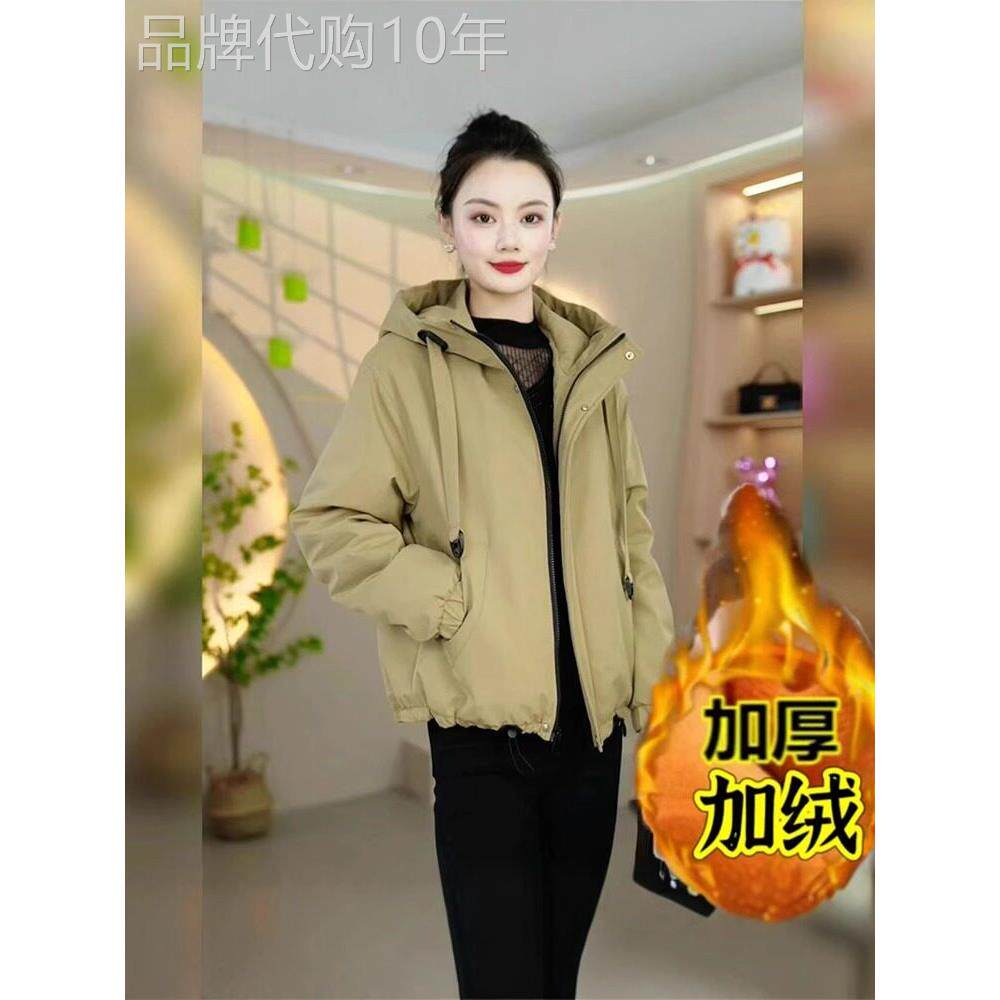 连帽派克服女秋冬季2025新款加绒加厚休闲大码冲锋衣夹克外套上衣
