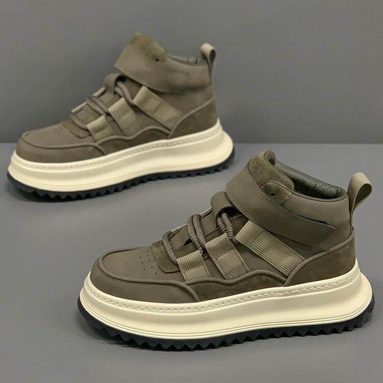 男鞋冬款时尚2025新款加绒棉鞋高帮板鞋厚底鞋真皮百搭休闲鞋子男