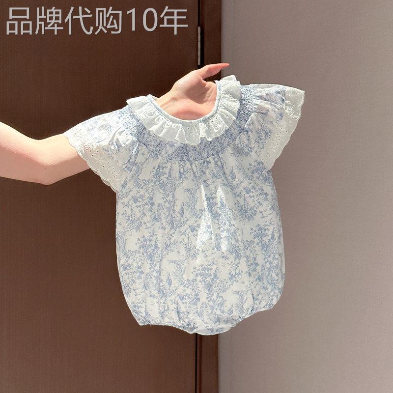 法国BADNUT小月龄宝宝法式碎花连身衣婴儿蕾丝飞袖夏季薄款女宝宝
