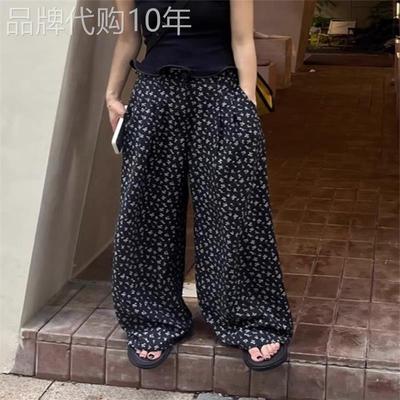 韩国夏季慵懒风碎花薄款休闲裤女高腰垂坠感宽松遮肉直筒阔腿裤子