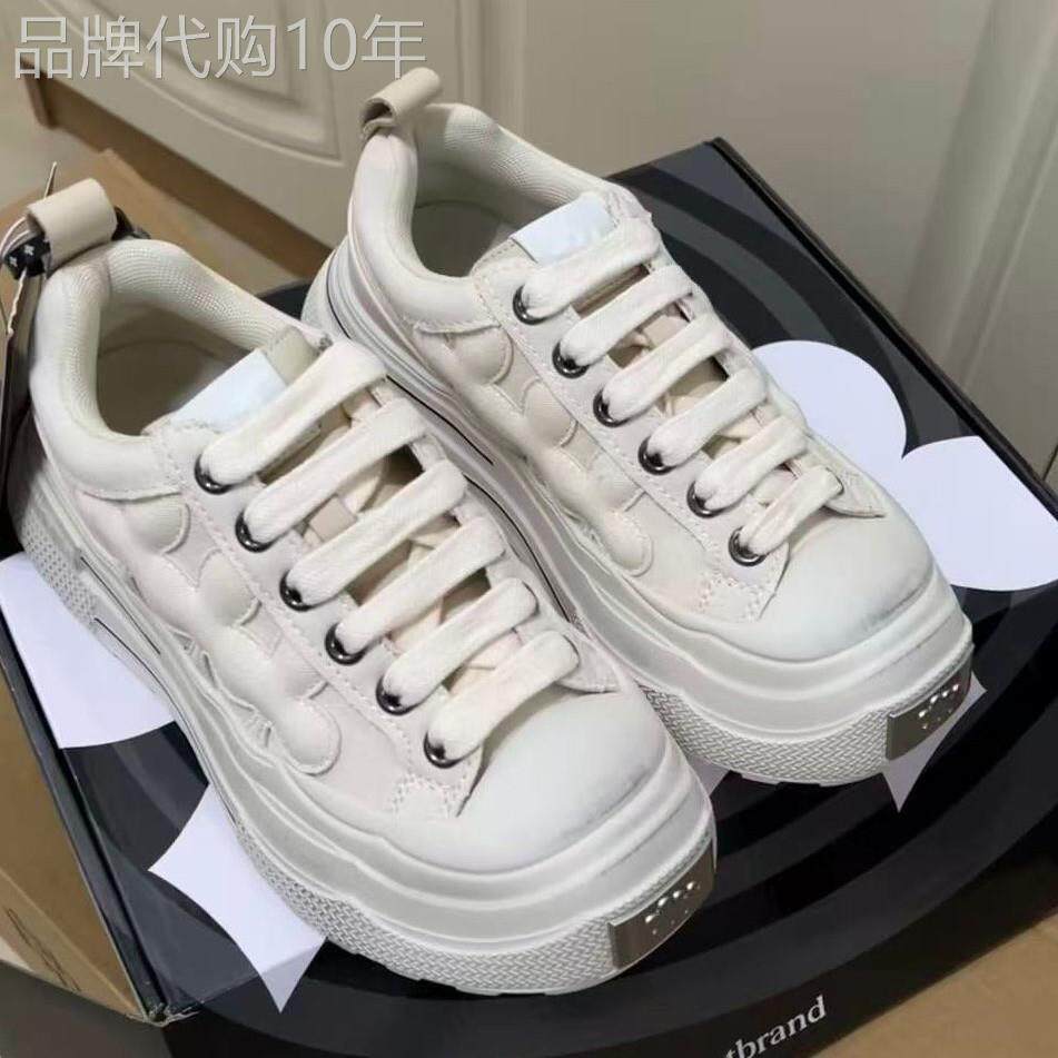 香港it代购孟子义同款真皮复古厚底女鞋增高做旧帆布鞋明星款单鞋图片
