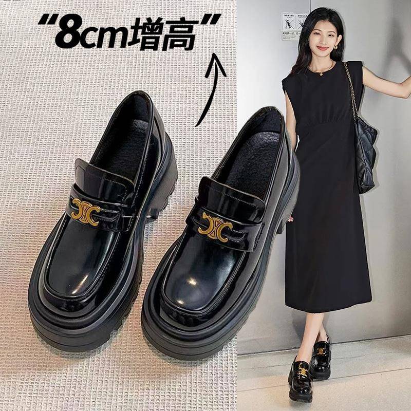 香港乐福鞋女真皮2025春小皮鞋厚底内增高小个子百搭凯旋门单鞋子