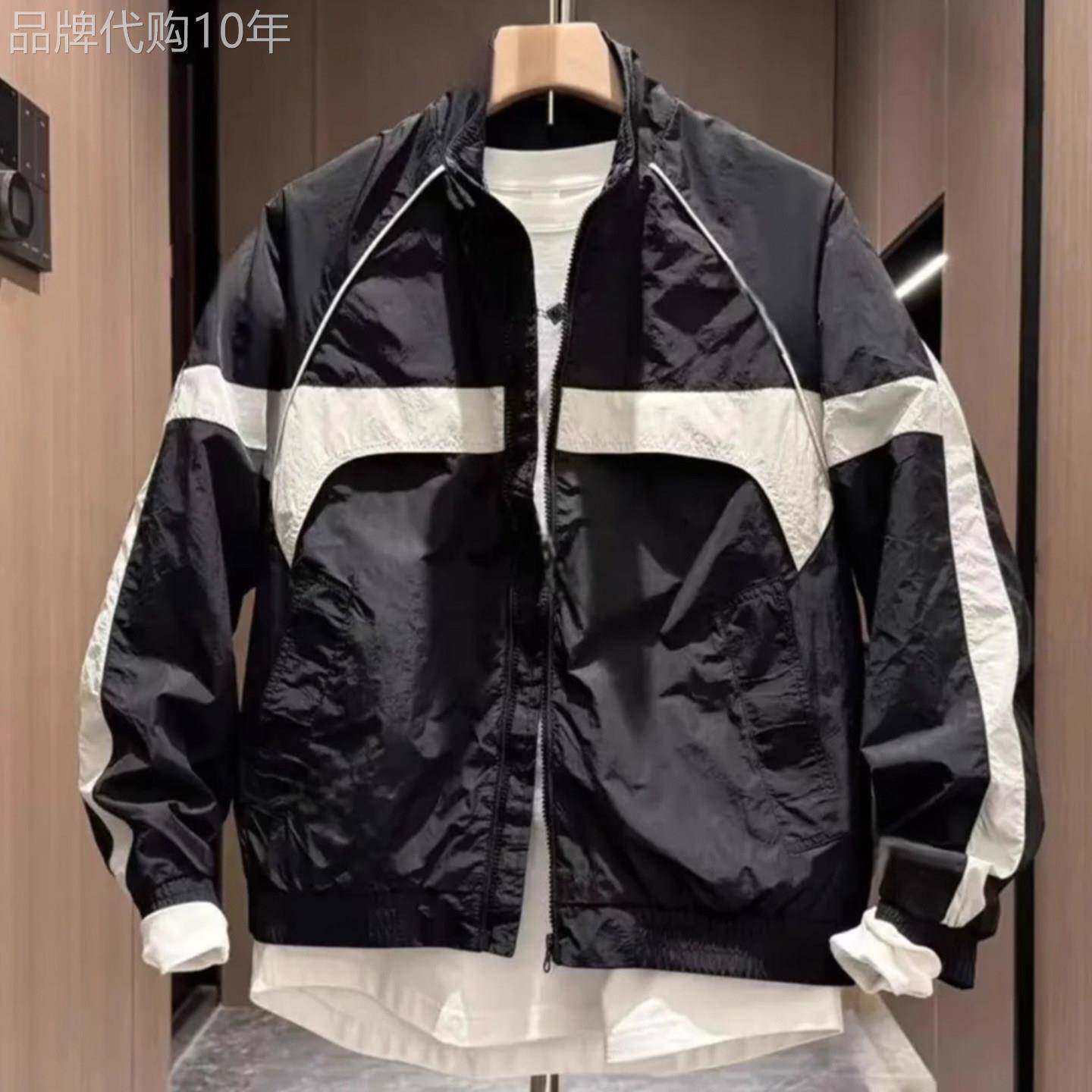MK正品拼接立领夹克外套男2026年春秋季高端撞色百搭休闲男士上衣