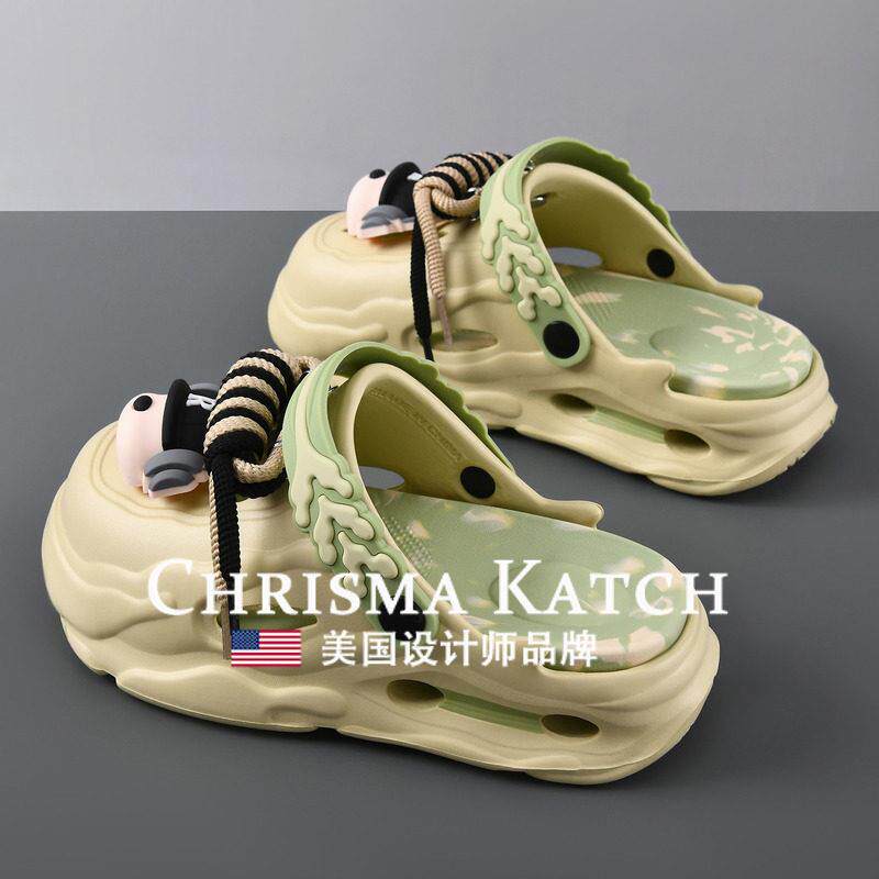 出口美国⭐Chrisma Katch~洞洞鞋咖灰耳机狗踩屎感厚底防滑情侣