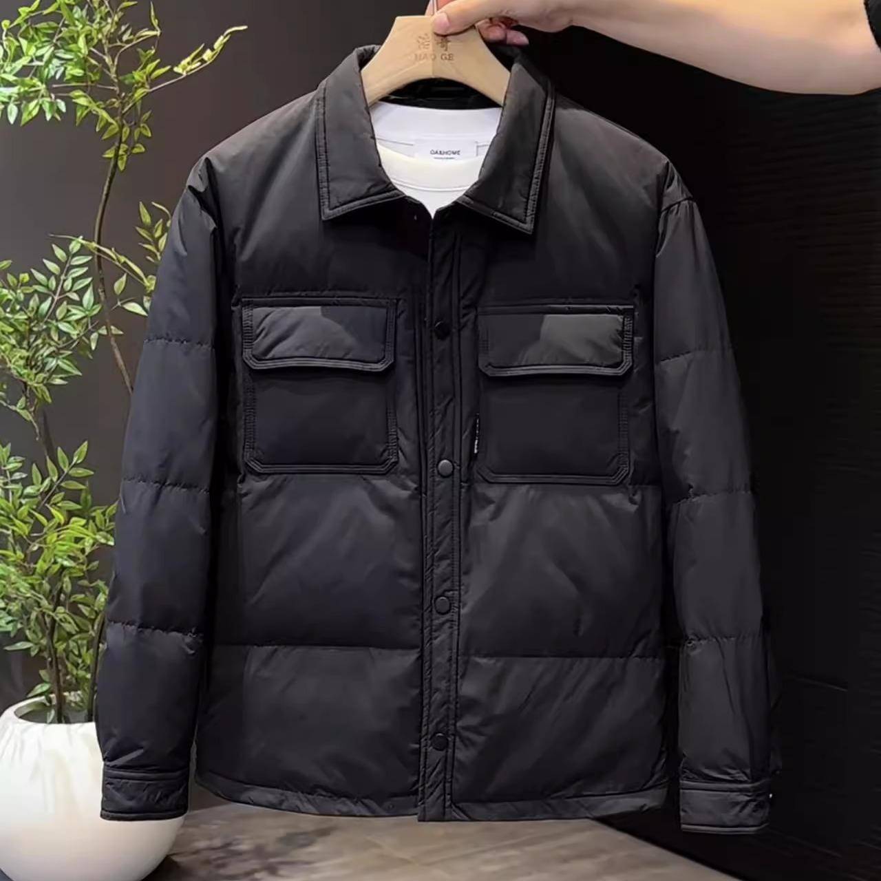 高级感轻薄羽绒服男士2025冬季新款百搭潮流时尚夹克上衣衬衣外套