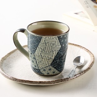日本进口釉下彩陶瓷水杯日式带盖杯子马克杯家用早餐杯咖啡杯餐具
