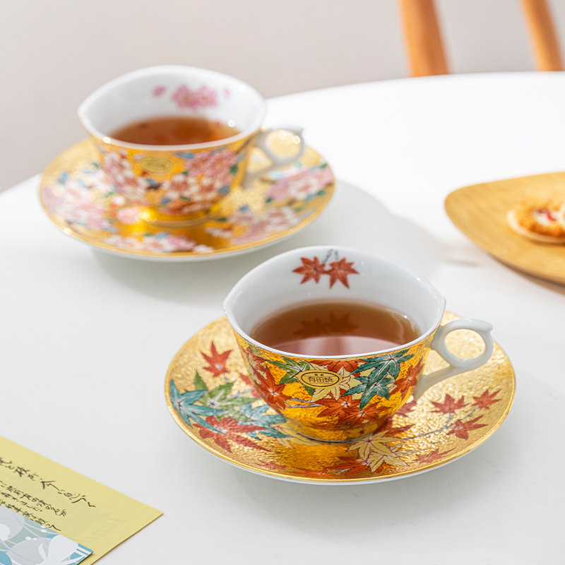 小鹿田烧日本进口高档咖啡杯陶瓷手工樱花杯碟套装日式下午茶水杯