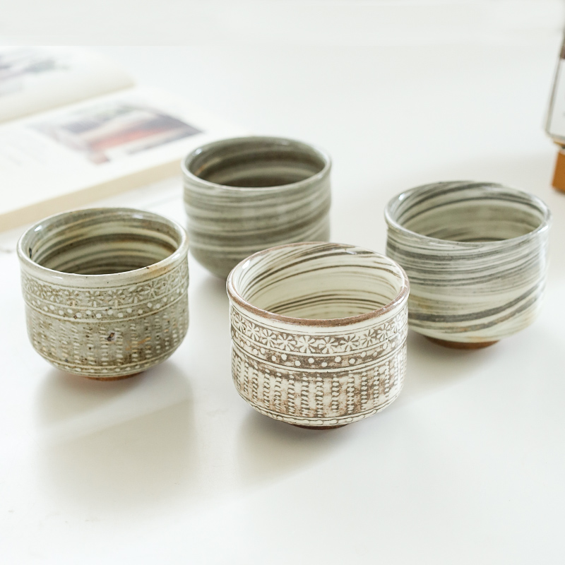 小鹿田烧日本进口唐津烧茶杯好看茶碗家用喝茶杯日式精致陶瓷杯子