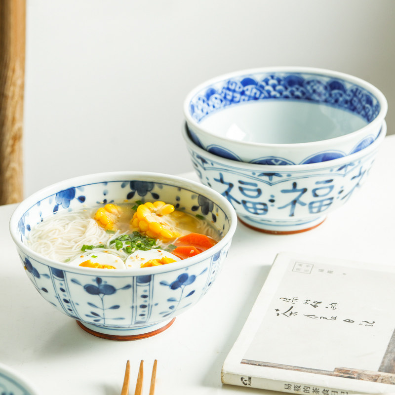 小鹿田烧日本进口陶瓷饭碗日式青花大钵碗饭碗泡面碗炸酱面碗餐具