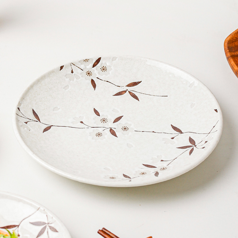 小鹿田烧平盘陶瓷日本圆盘釉下彩