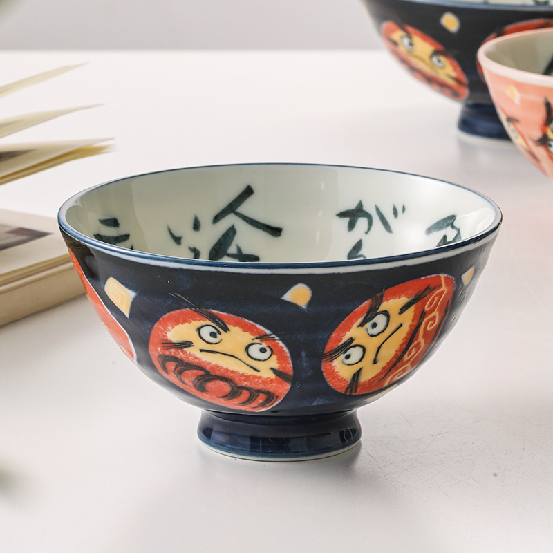 小鹿田烧日本进口达摩和风米饭碗日式餐具卡通吉祥一家四口套装